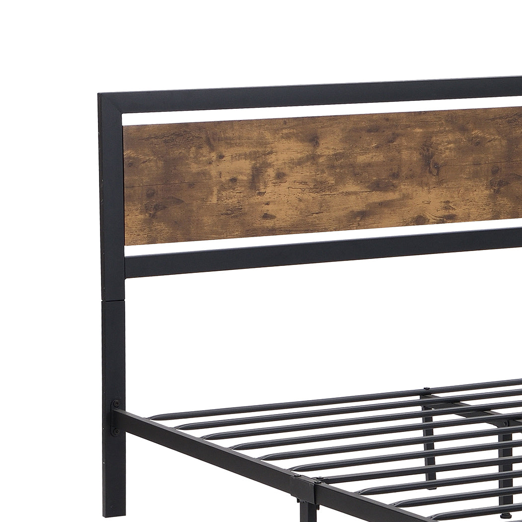 Levi Metal Bed Frame Platform Wooden Industrial Rustic - Black & Wood Queen
