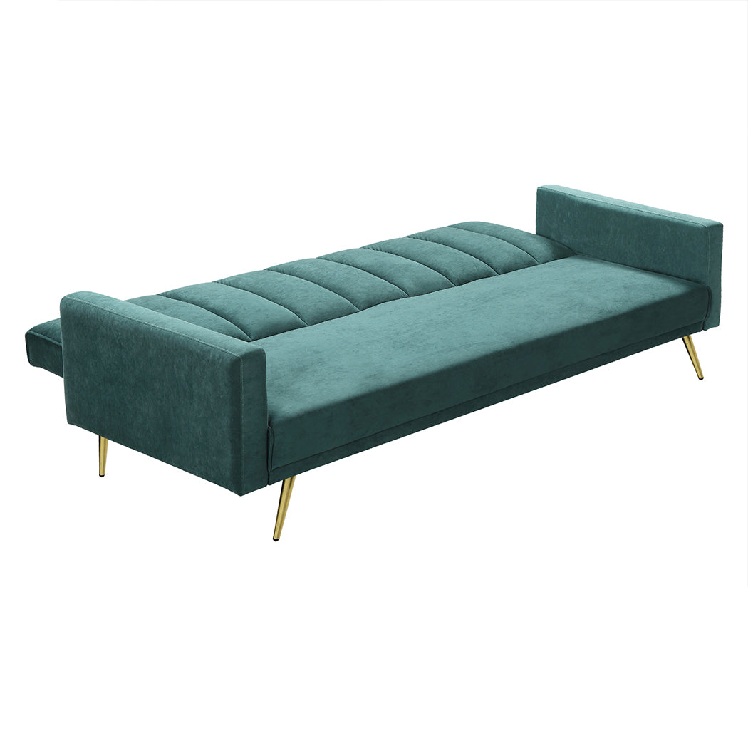 Mari 3-Seater Sofa Bed Convertible Velvet Lounge Recliner Couch Sleeper - Green