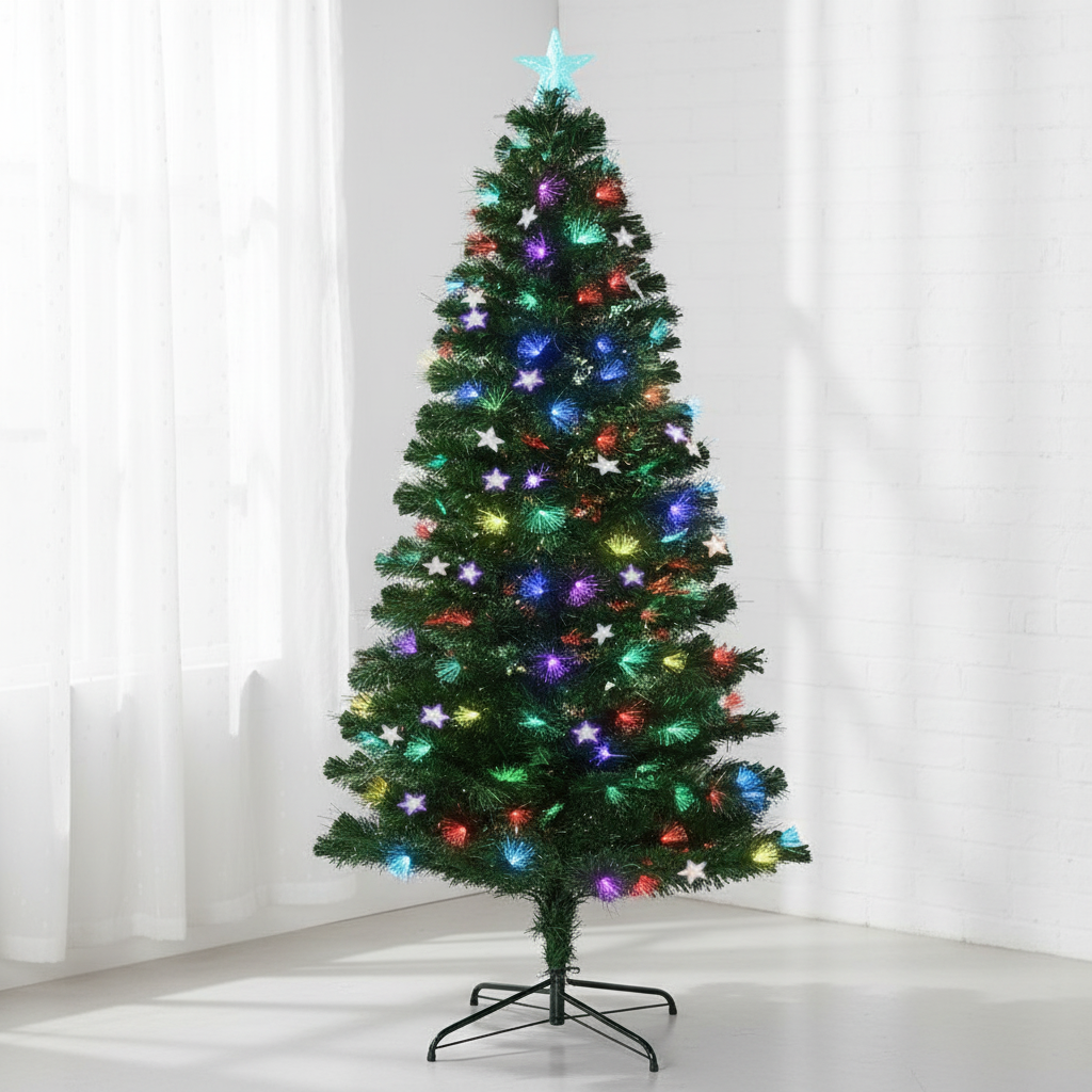 7ft 2.1m 280 Tips Enchanted Pre Lit Fibre Optic Christmas Tree Xmas Decor