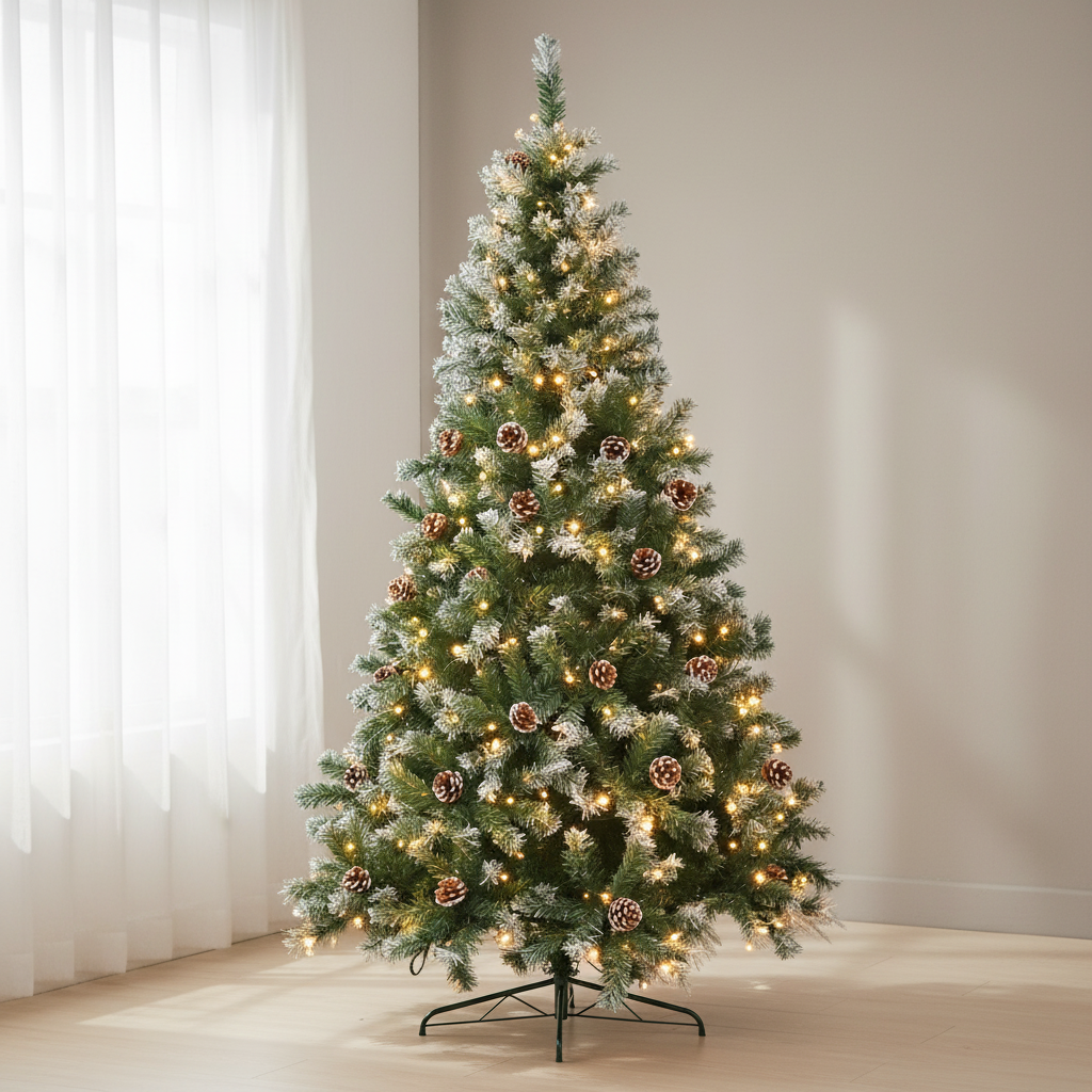 5ft 1.5m 600 Tips Pre Lit Christmas Tree Decor with Pine Cones Xmas Decorations