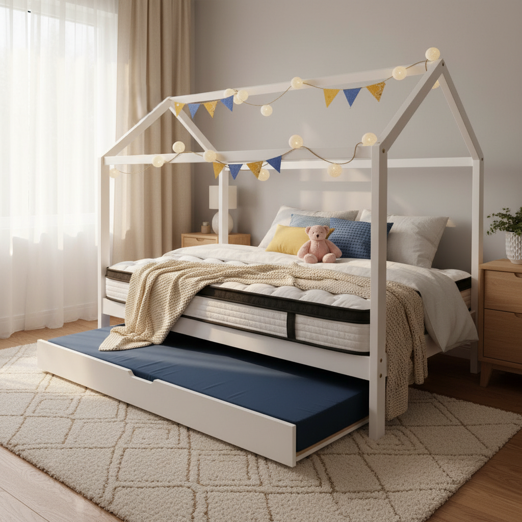 Topaz Bed & Mattress Package with 31cm Mattress with Trundle Bed - White Single