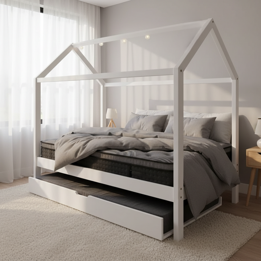 Topaz Bed & Mattress Package with 34cm Mattress with Trundle Bed - White Single