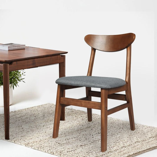 Tate Set of 2 Dining Chairs Kitchen Table Natural Wood Linen Fabric Cafe Lounge - Walnut
