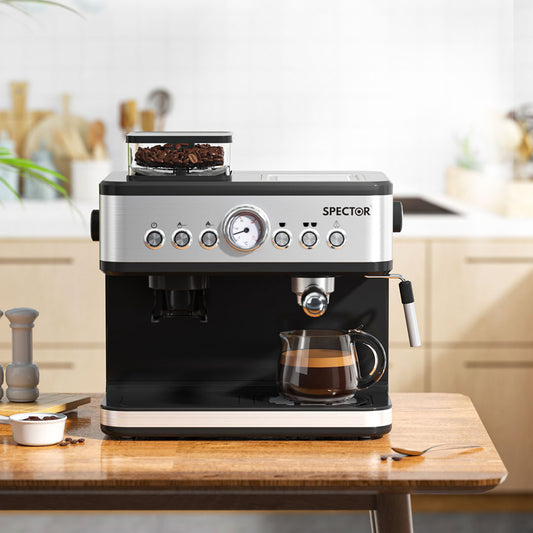Coffee Machine Espresso Capsule 2 In 1 Maker Bean Grinder Flat - White