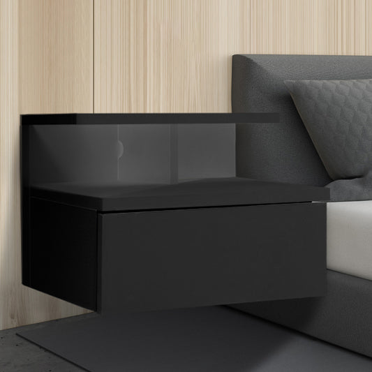 Set of 2 Digby LED Bedside Tables LED Side Table Storage Floating Nightstand X2 - Black