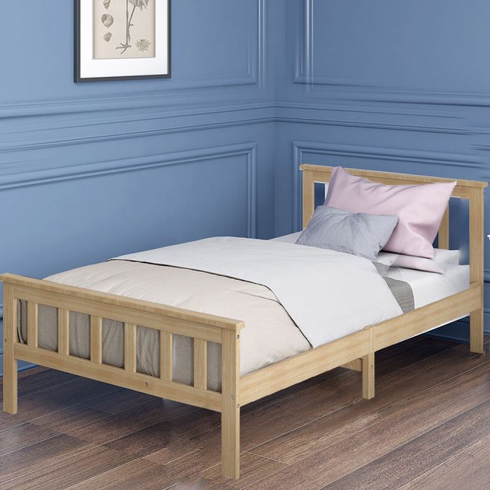 Paula Solid Pinewood Wooden Bed Frame no Drawers - Natural King Single