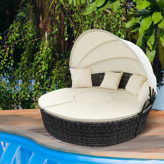 Amelie Day Bed Sofa Daybed Outdoor Garden Sun Lounge Furniture Wicker Round - Beige