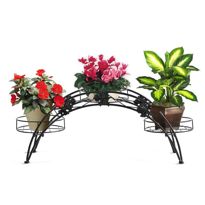 Plant Stand Outdoor Indoor Metal Flower Pots Rack Corner Planter Shelf - Black