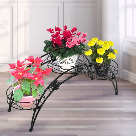 Plant Stand Outdoor Indoor Metal Flower Pots Rack Corner Planter Shelf - Black