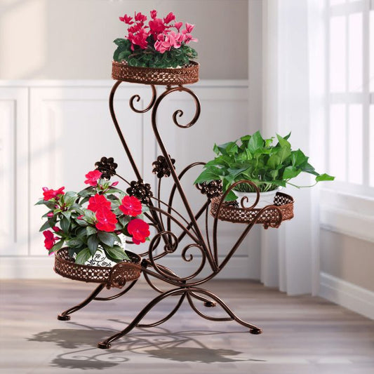 Bronze Plant Stand Outdoor Indoor Metal Flower Pots Rack Corner Planter Shelf