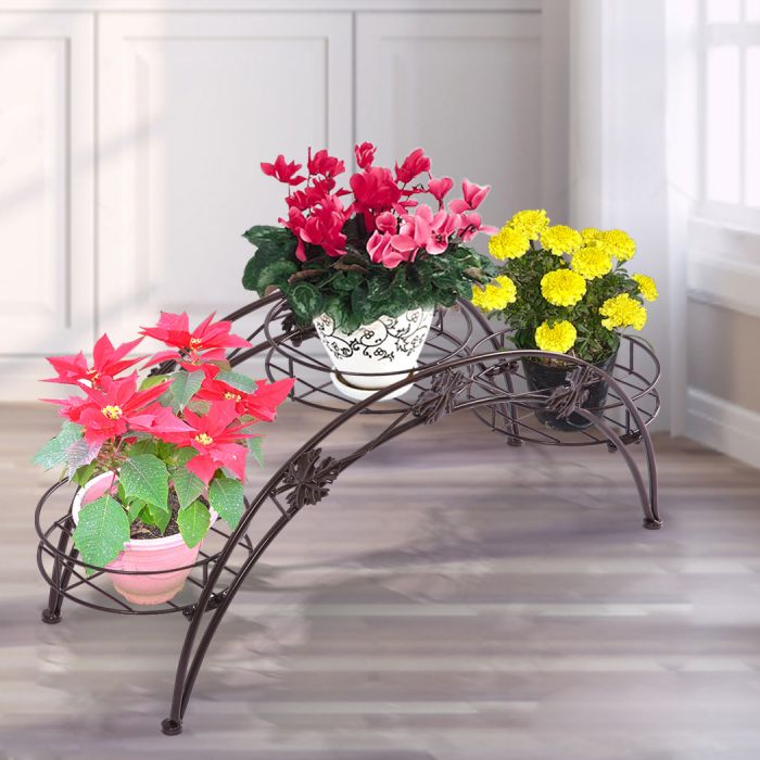 Plant Stand Outdoor Indoor Metal Flower Pots Rack Corner Bronze Planter Shelf