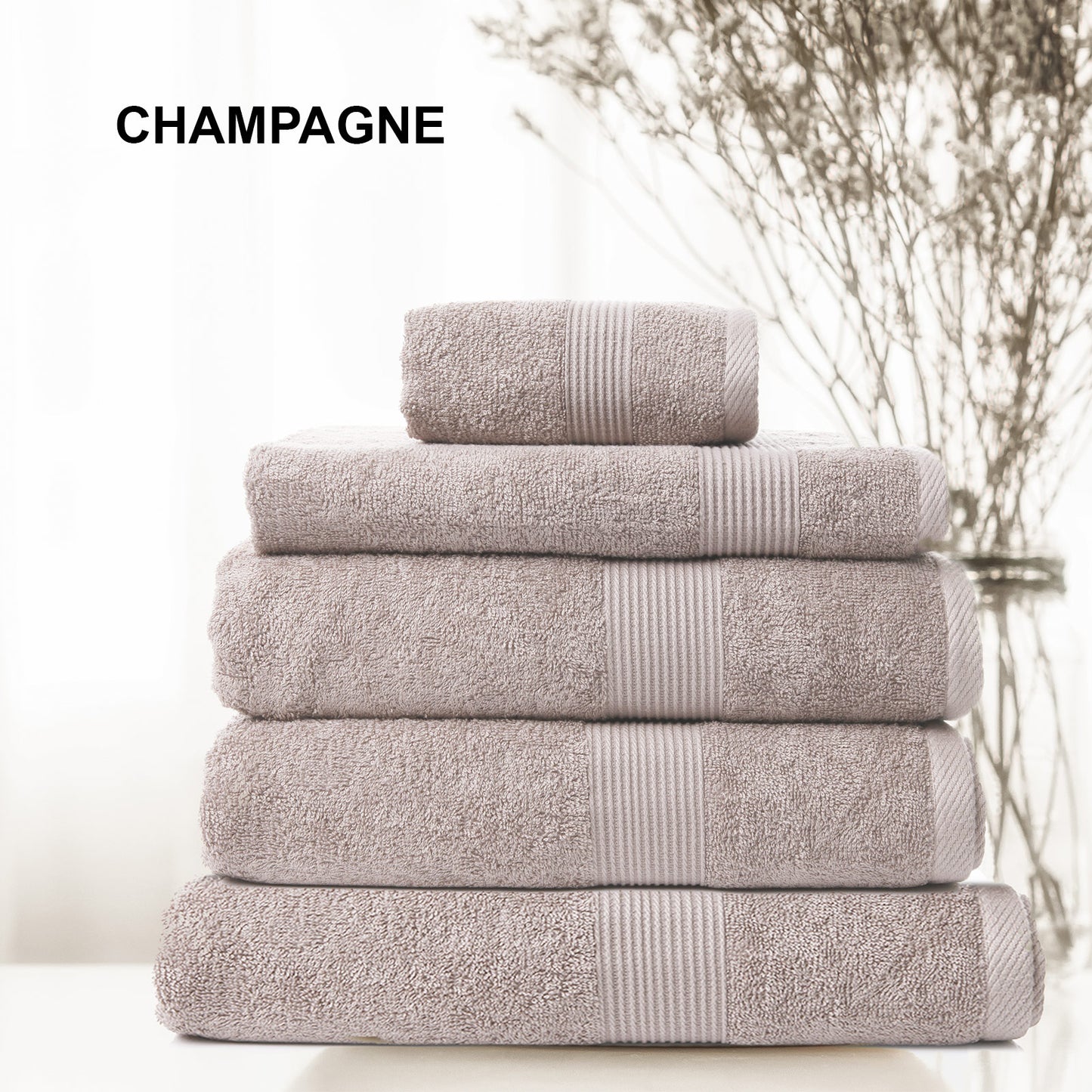 Cotton Bamboo Towel 5-Piece Set Champagne