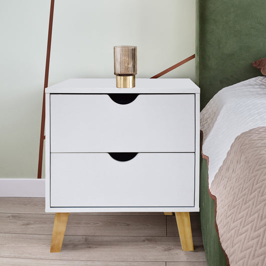 Kitimat Wooden Bedside Tables with 2 Drawers - White