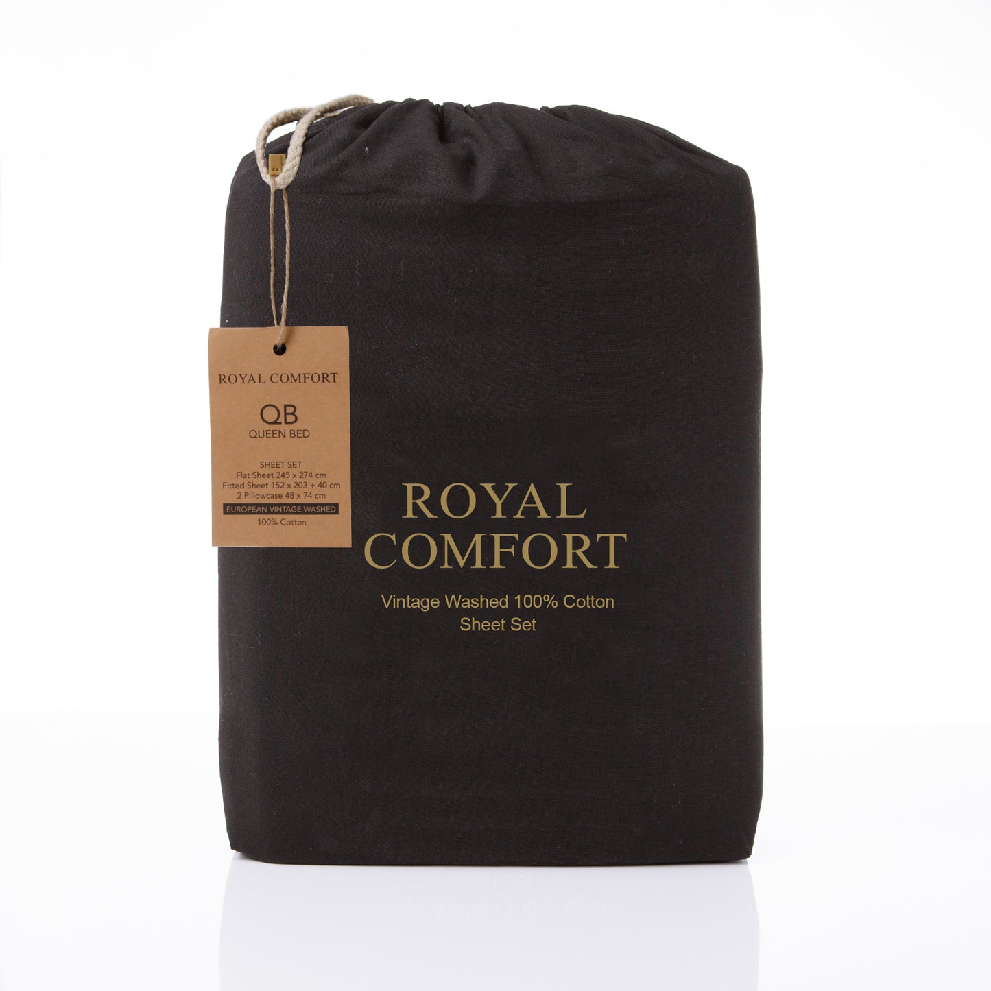 QUEEN Royal Comfort Vintage Washed 100 % Cotton Sheet Set Set - Charcoal