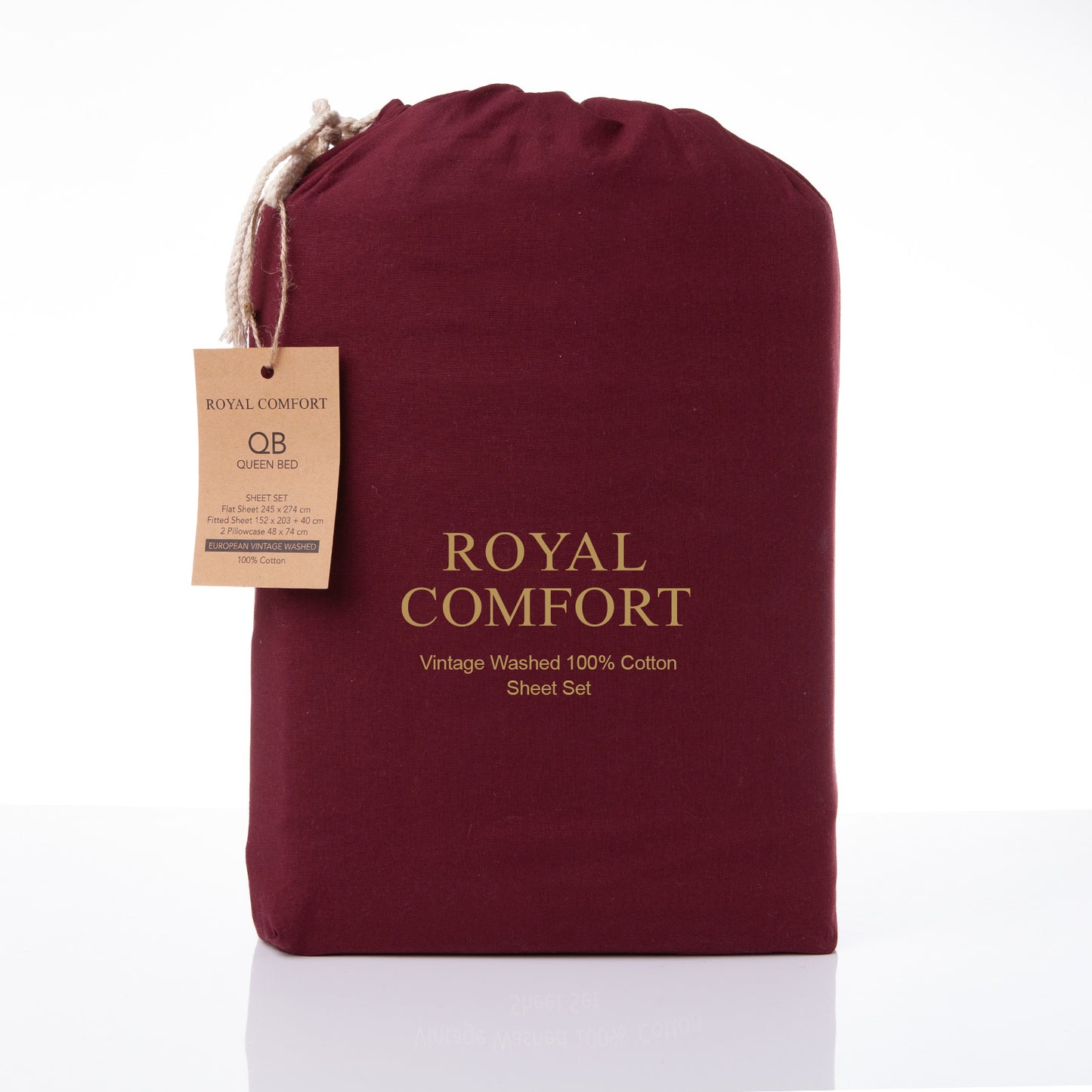 KING Royal Comfort Vintage Washed 100 % Cotton Sheet Set Set - Mulled Wine