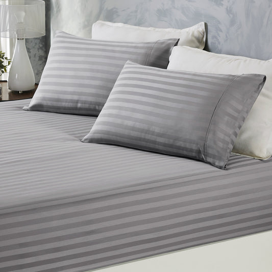 DOUBLE Stripe Cotton Blend 3Piece Sheet Set - Charcoal