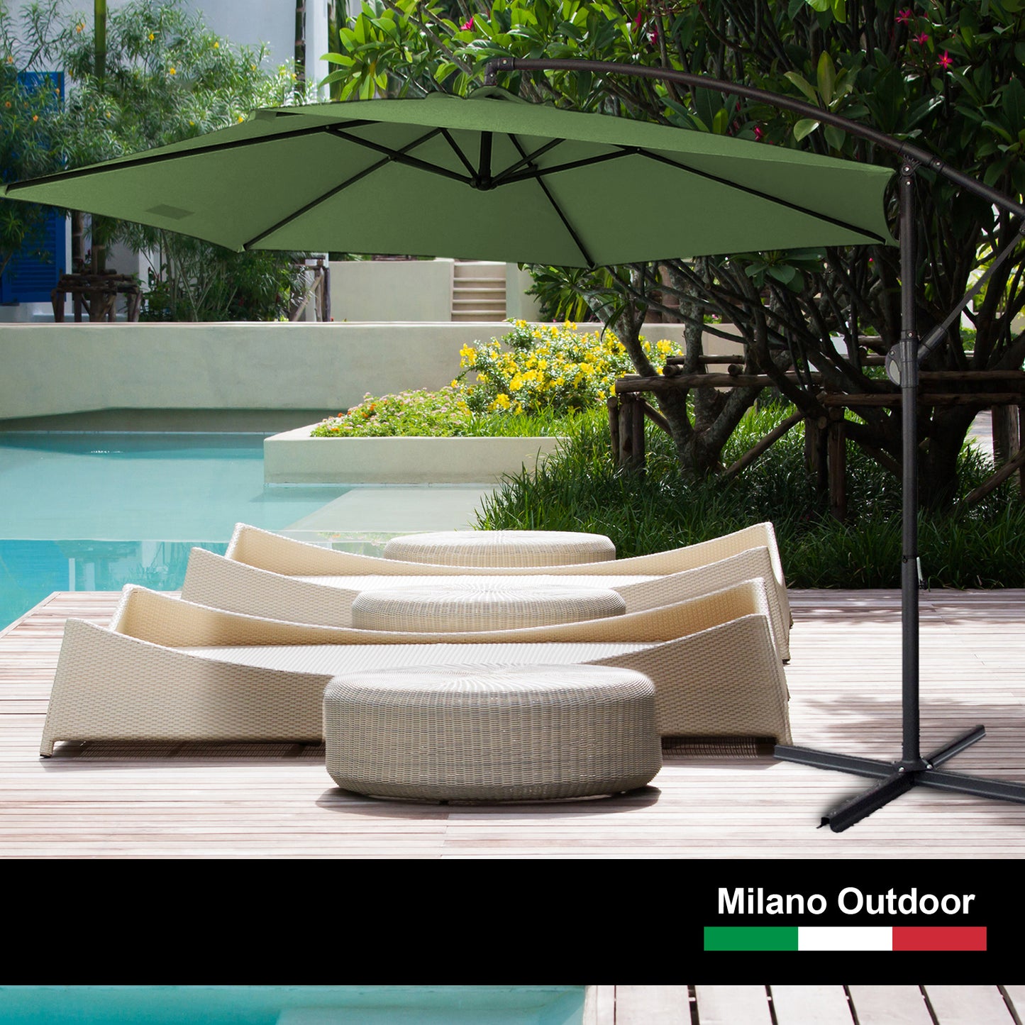 3m Makawao Outdoor Umbrella Hanging and Folding with Base - Green