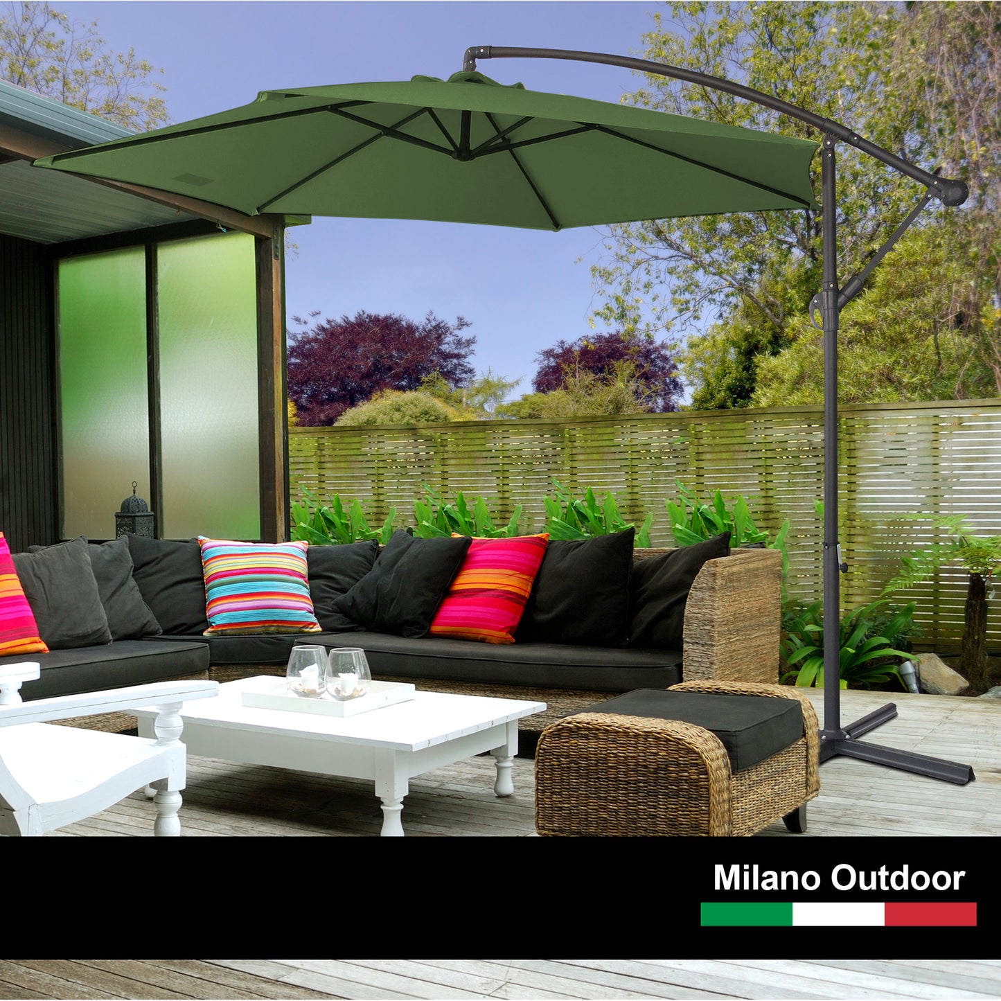 3m Makawao Outdoor Umbrella Hanging and Folding with Base - Green