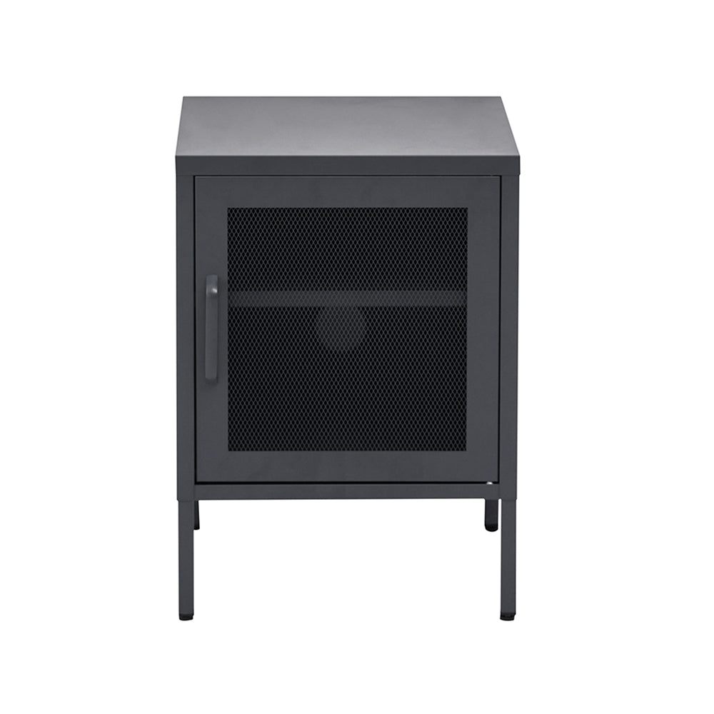 Banff Rolled Steel Bedside Tables Mini Mesh Door Storage Cabinet Organizer - Black