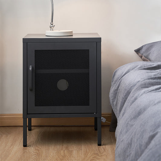 Banff Bedside Table Mesh Door Cabinet - Black Charcoal