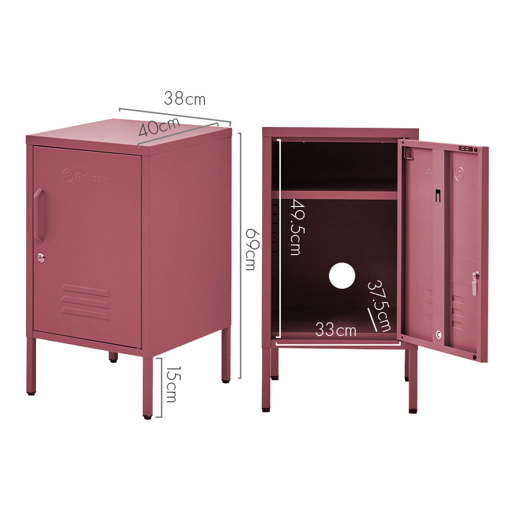 Quesnel Rolled Steel Bedside Tables Metal Locker Storage Shelf Filing Cabinet Cupboard - Pink