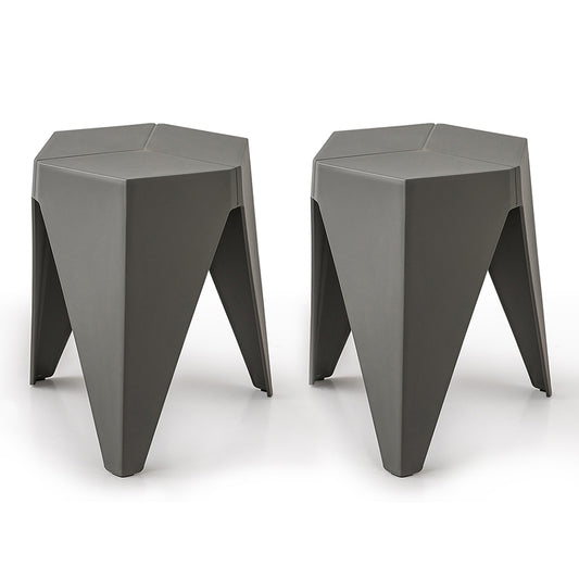Set of 2 Puzzle Stool Plastic Stacking Bar Stools Dining Chairs Kitchen - Grey