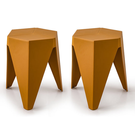 Set of 2 Puzzle Stool Plastic Stacking Bar Stools Dining Chairs Kitchen - Yellow