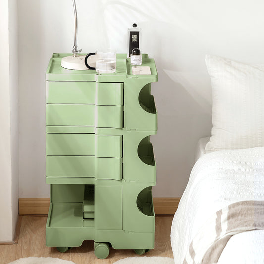 Vernon PP Plastic Bedside Tables Side Tables Nightstand Organizer Replica Boby Trolley 5 Tier with 4 Drawers - Green