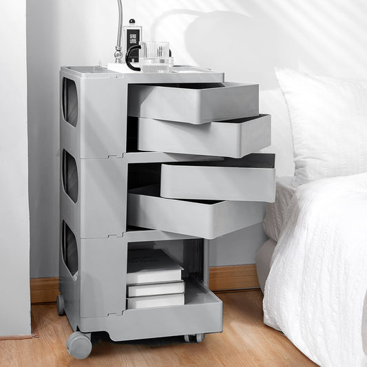 Vernon PP Plastic Bedside Tables Side Tables Nightstand Organizer Replica Boby Trolley 5 Tier with 4 Drawers - Grey