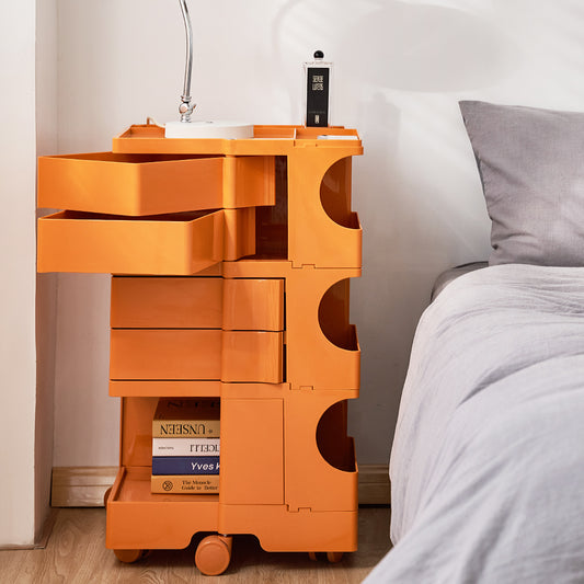 Vernon PP Plastic Bedside Tables Side Tables Nightstand Organizer Replica Boby Trolley 5 Tier with 4 Drawers - Orange