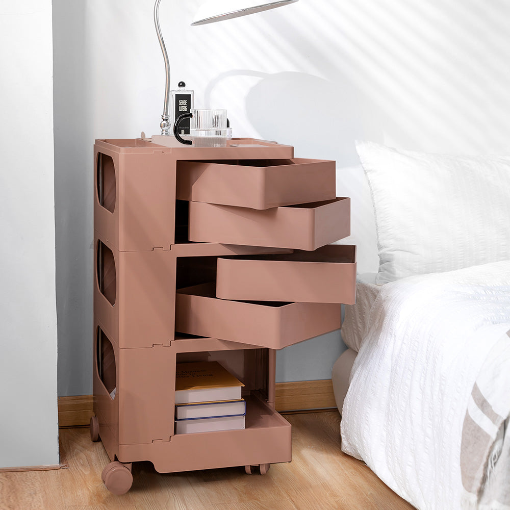 Vernon PP Plastic Bedside Tables Side Tables Nightstand Organizer Replica Boby Trolley 5 Tier with 4 Drawers - Pink
