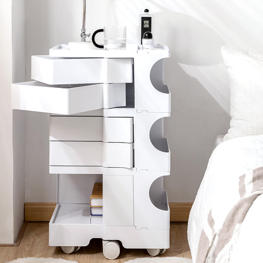 Vernon PP Plastic Bedside Tables Side Tables Nightstand Organizer Replica Boby Trolley 5 Tier with 4 Drawers - White