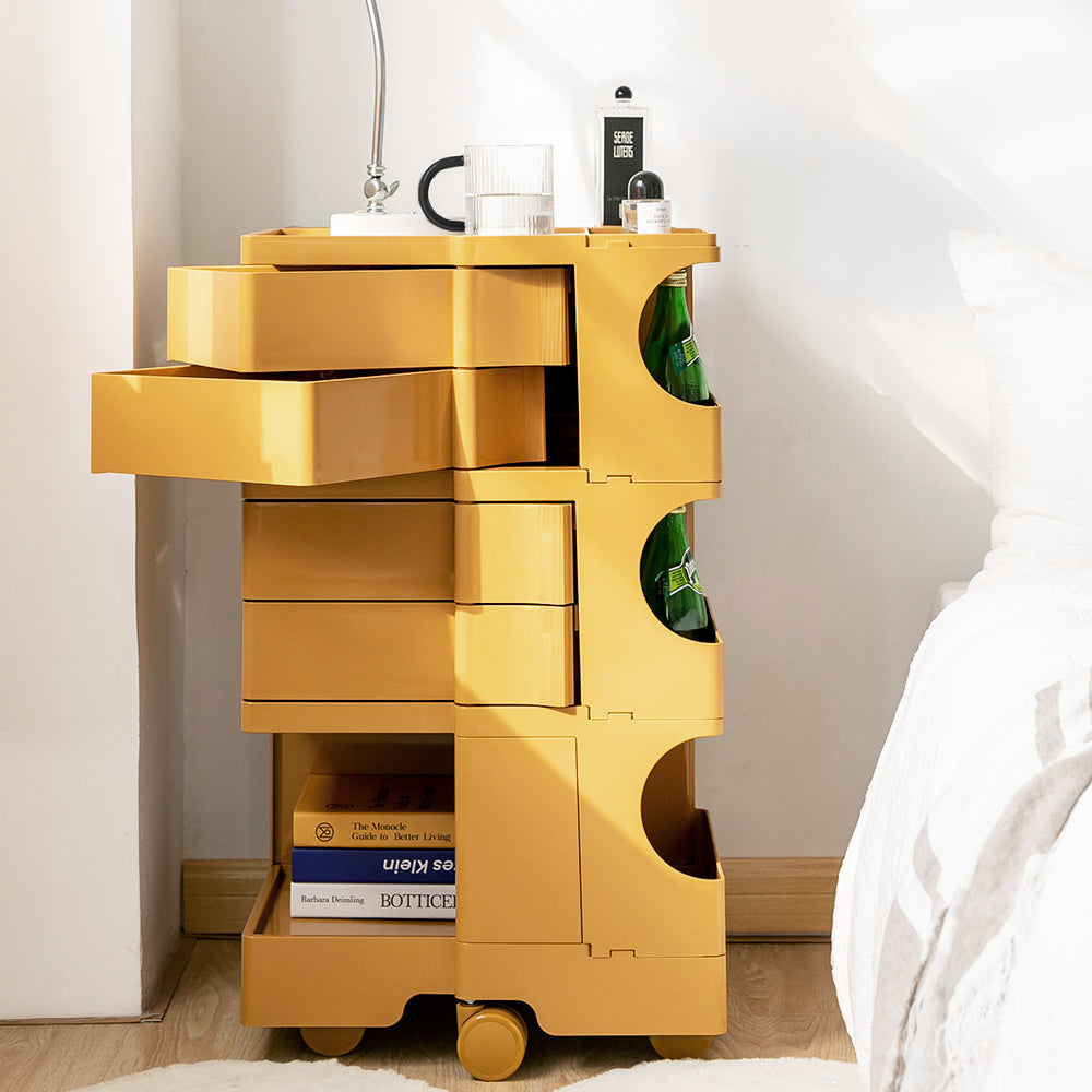 Vernon PP Plastic Bedside Tables Side Tables Nightstand Organizer Replica Boby Trolley 5 Tier with 4 Drawers - Yellow