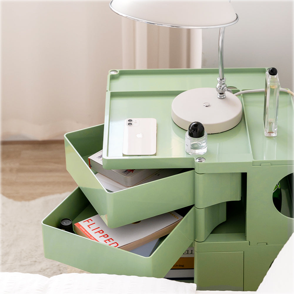 Vernon PP Plastic Bedside Tables Side Tables Nightstand Organizer Replica Boby Trolley 3 Tier with 2 Drawers - Green