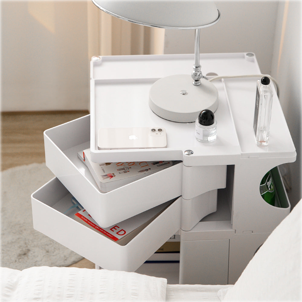 Vernon PP Plastic Bedside Tables Side Tables Nightstand Organizer Replica Boby Trolley 3 Tier with 2 Drawers - White