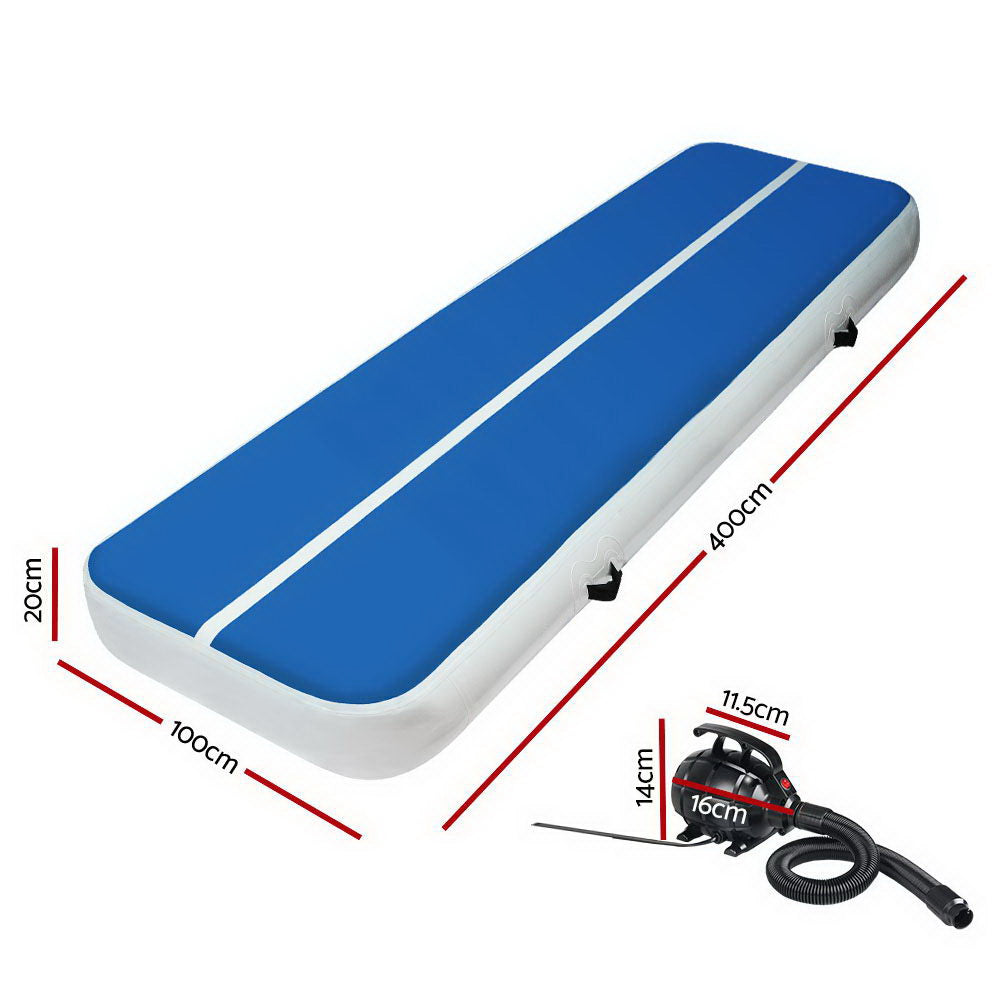 4x1m Inflatable Air Track Mat 20cm Thick with Pump Tumbling Gymnastics Blue