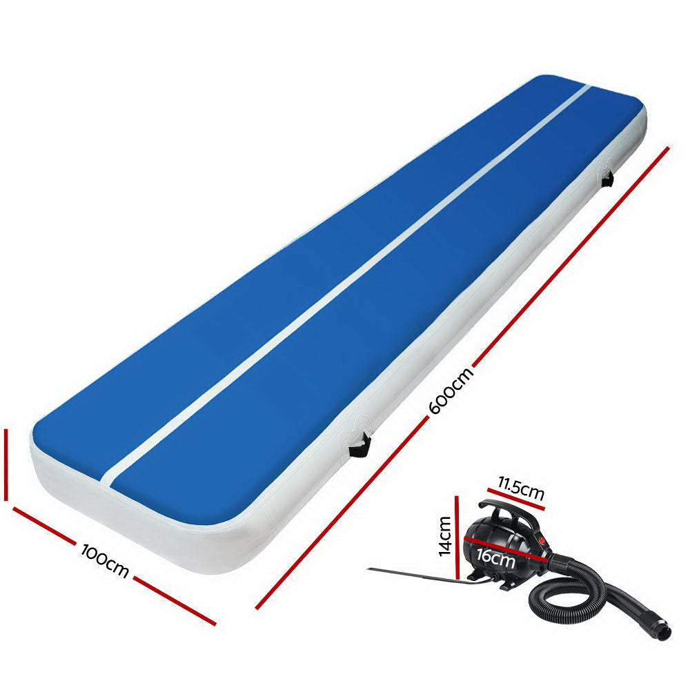 6x1m Inflatable Air Track Mat 20cm Thick with Pump Tumbling Gymnastics Blue