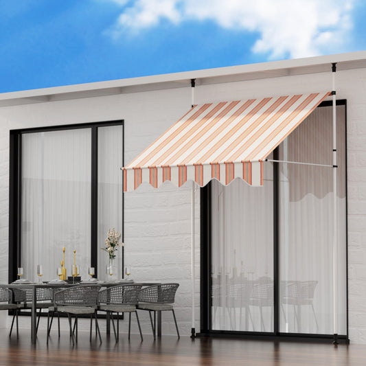 Instahut Window Fixed Pivot Arm Awning Outdoor Door Canopy 2x1.8M Beige/Brown