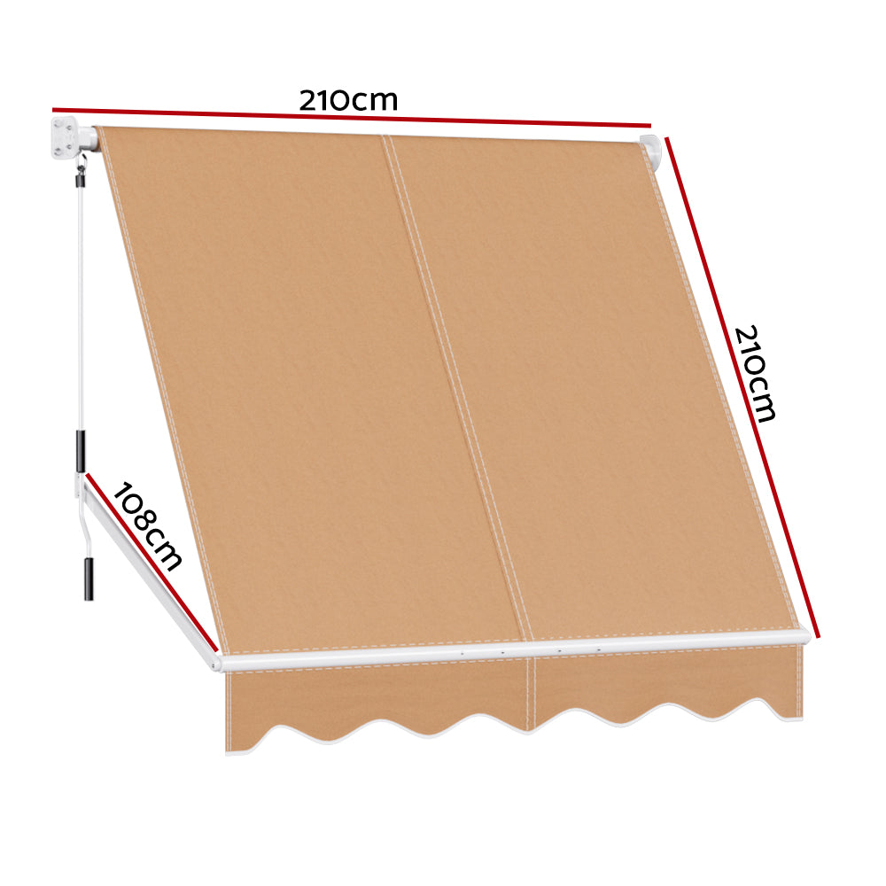 Instahut Window Fixed Pivot Arm Awning Outdoor Retractable Canopy 2.1x2.1M Beige