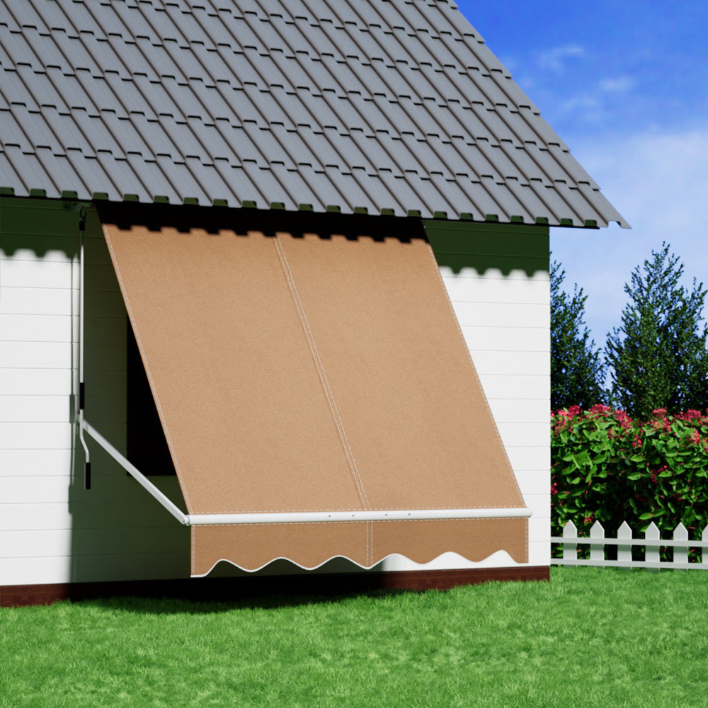 Instahut Window Fixed Pivot Arm Awning Outdoor Retractable Canopy 2.1x2.1M Beige