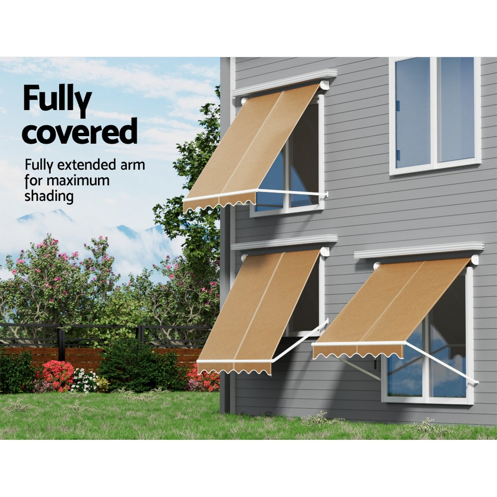 Instahut Window Fixed Pivot Arm Awning Outdoor Retractable Canopy 2.1x2.1M Beige