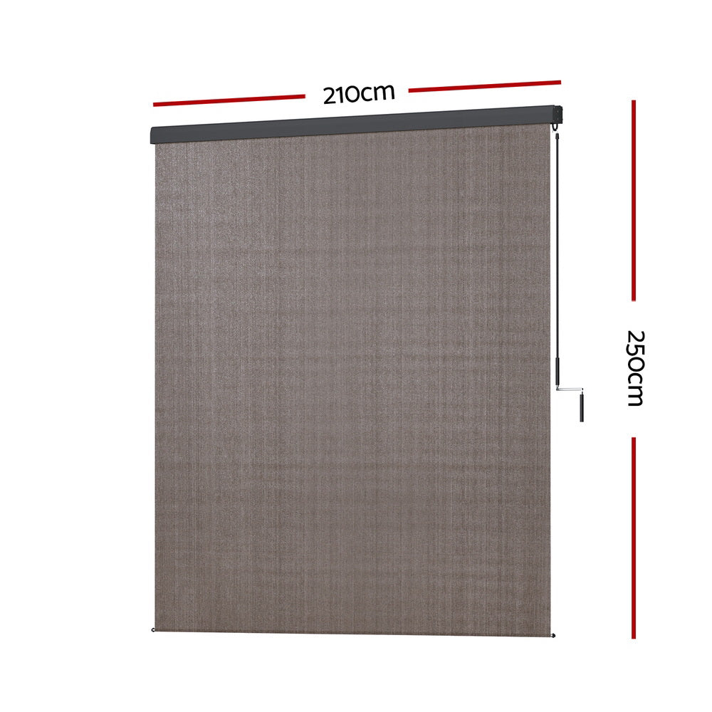 Instahut Outdoor Blinds Light Filtering Roll Down Awning Shade 2.1x2.5M Brown