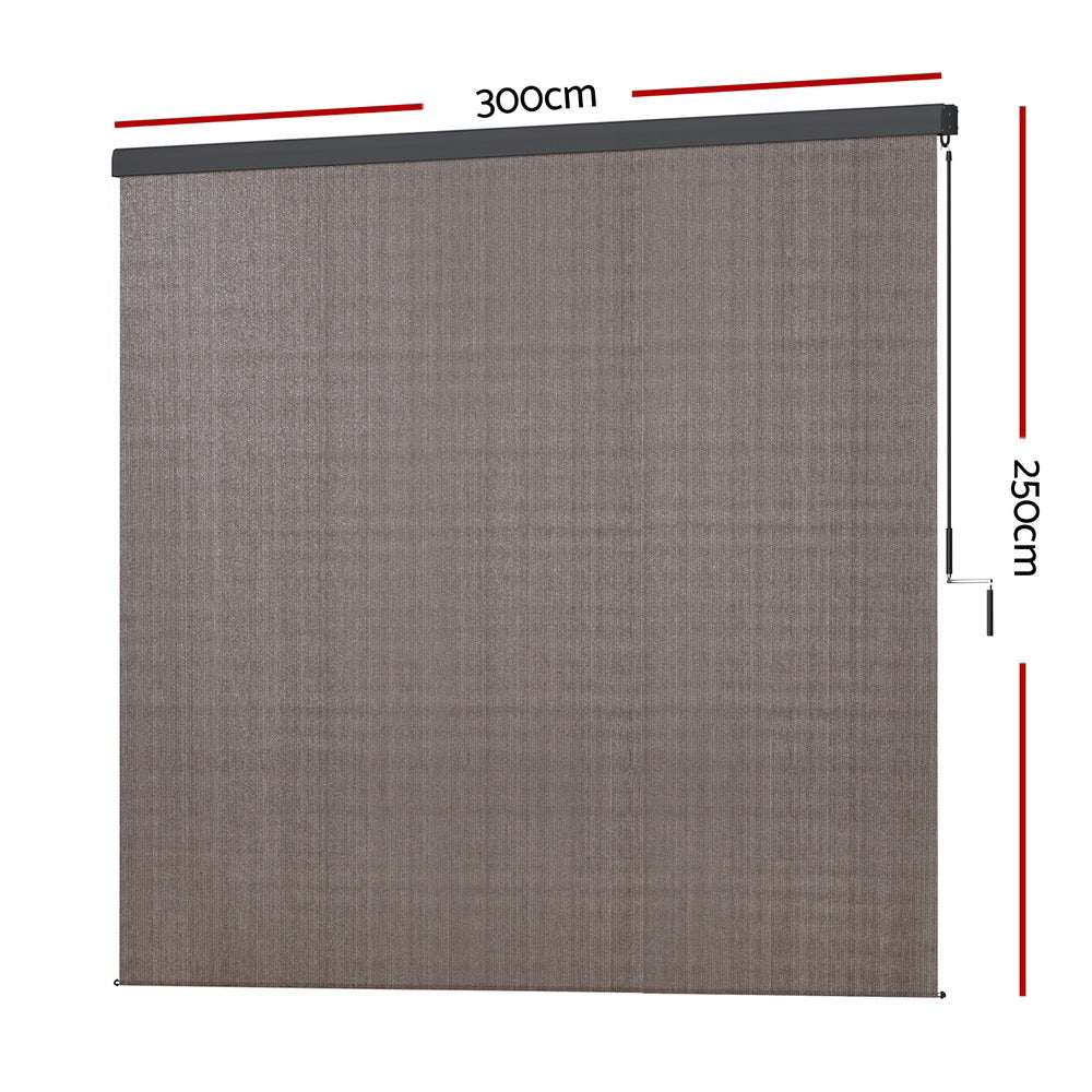 Instahut Outdoor Blinds Light Filtering Roll Down Awning Shade 3x2.5M Brown