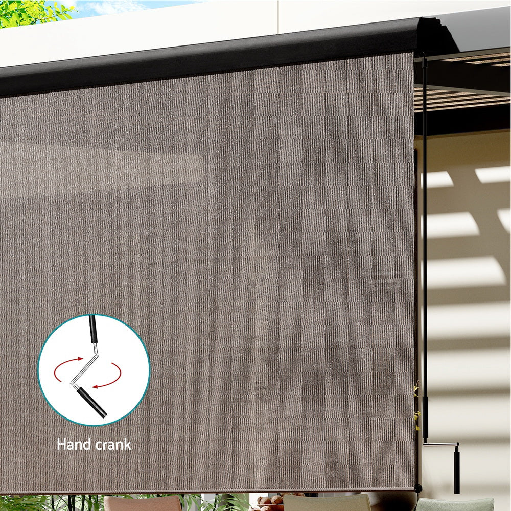 Instahut Outdoor Blinds Light Filtering Roll Down Awning Shade 3x2.5M Brown