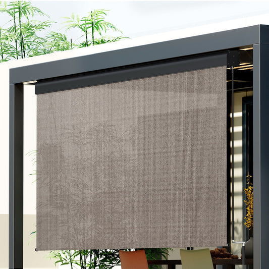 Instahut Outdoor Blinds Light Filtering Roll Down Awning Shade 3x2.5M Brown
