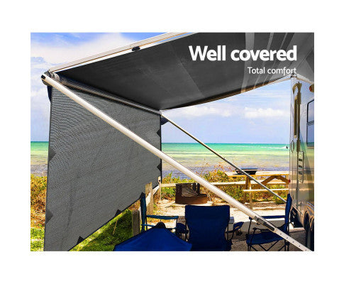 Caravan Privacy Screen Roll Out Awning 3.4x1.95M End Wall Side Sun Shade Grey