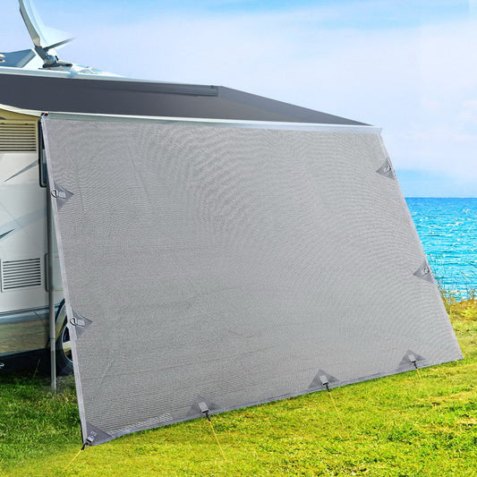 Caravan Privacy Screen Roll Out Awning 4.3X1.95M End Wall Side Sun Shade Grey