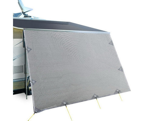 Caravan Privacy Screen Roll Out Awning 4.6x1.95M End Wall Side Sun Shade Grey