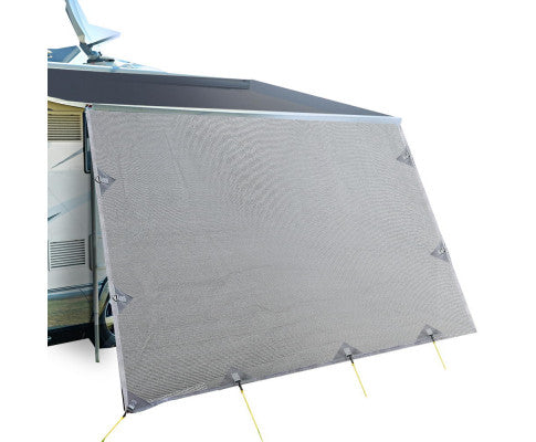 Caravan Privacy Screen Roll Out Awning 4.9x1.95M End Wall Side Sun Shade Grey