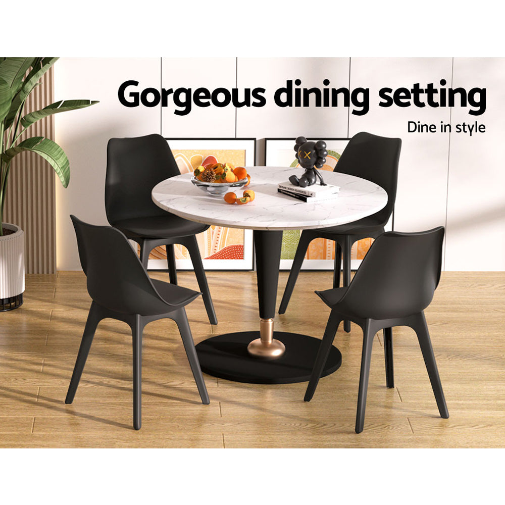 Empress Set of 4 Dining Chairs Leather Plastic Replica - Black